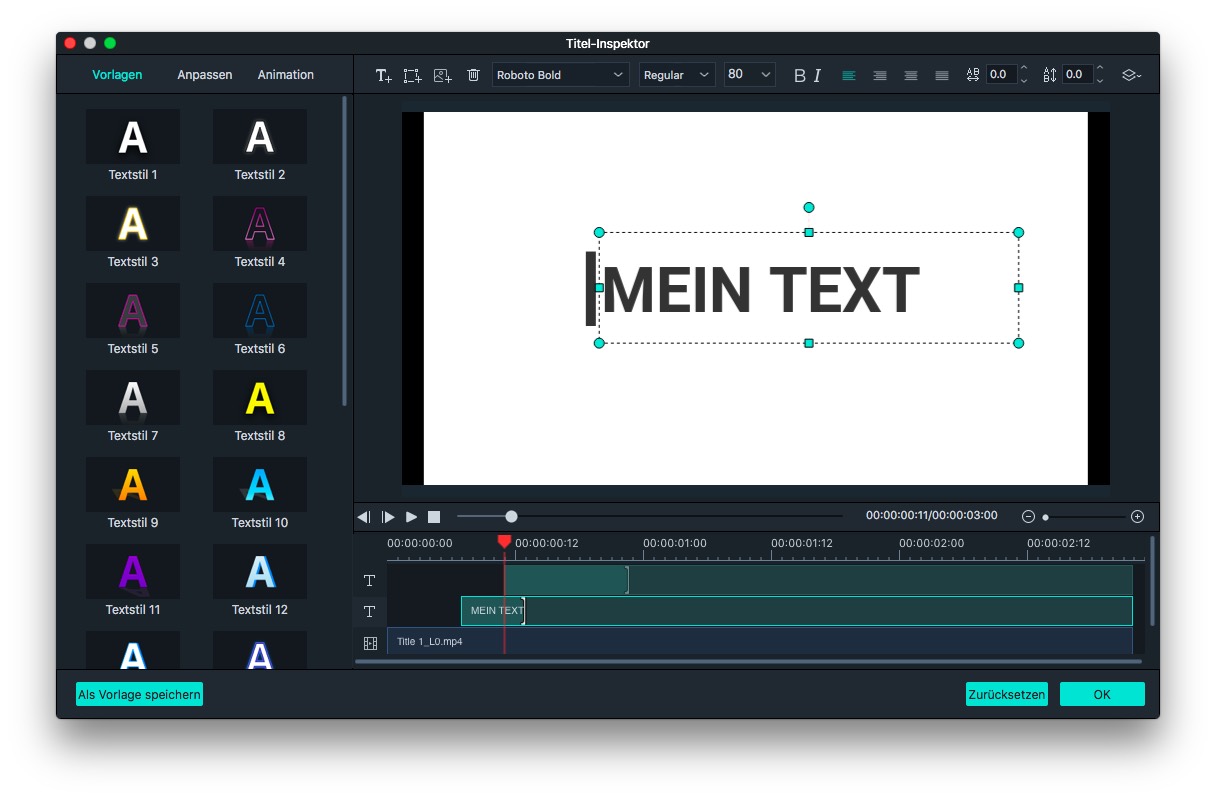 Filmora Mac Erweiterte Textbearbeitung